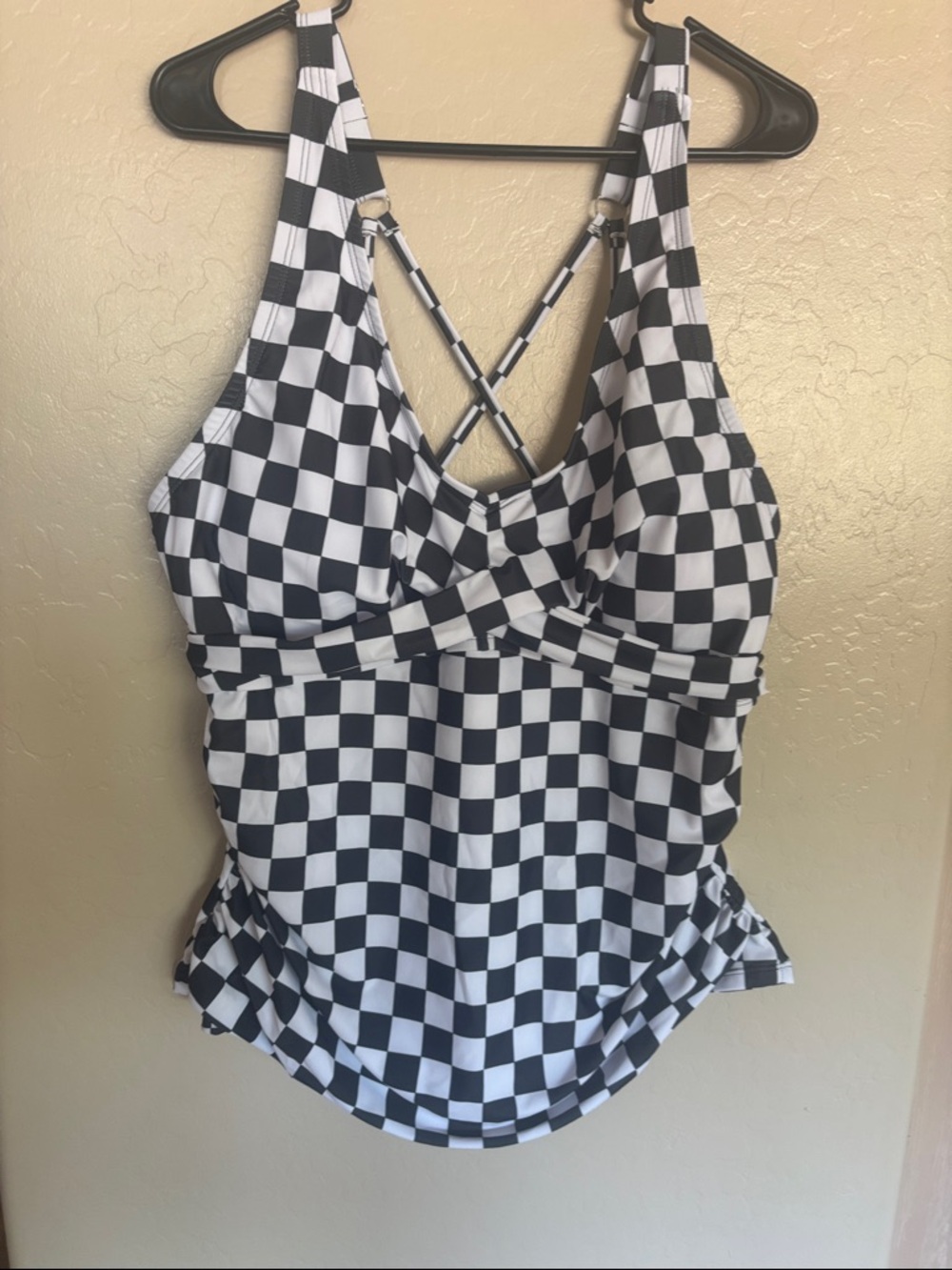 Rebel Raven Black & White Checkered women’s Swim Tankini Top